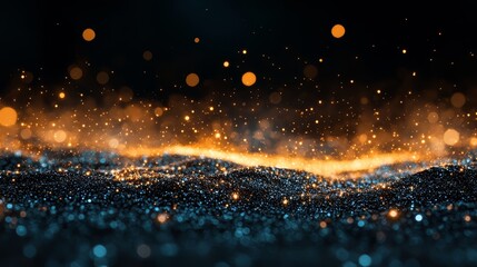 Poster - Black and orange background with a lot of sparkles. The sparkles are scattered all over the background, creating a sense of movement and energy