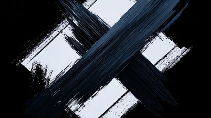 Wall Mural - Black and white painting with a white X in the middle. The painting is abstract and has a moody, mysterious feel to it