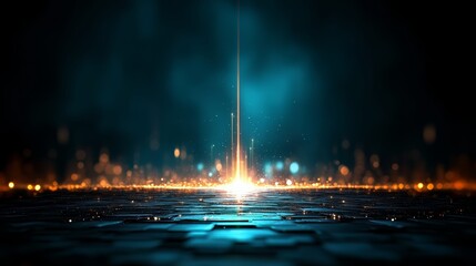 Aufkleber - Blue and orange background with a bright light shining through it. The light is creating a sense of movement and energy in the scene