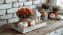Pumpkins And Flowers On Burlap 2 Free Stock Photo - Public Domain Pictures