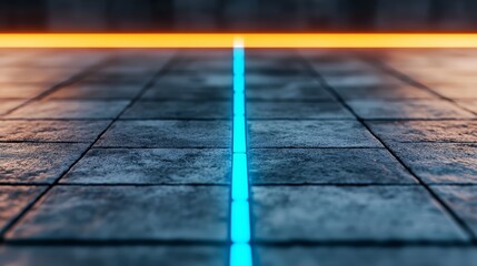 Leinwandbilder - Blue line is drawn on a grey floor. The blue line is the only thing that is visible in the image
