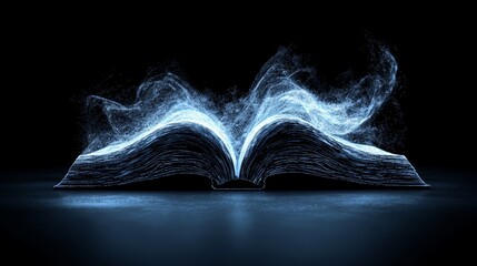 Poster - The book is open to a page with a blue and white swirl, creating a sense of movement and fluidity. The blue and white colors are vibrant and eye-catching, drawing the viewer's attention to the page