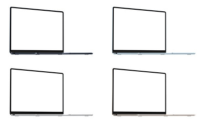 Fototapete - Set Of Modern Laptops Mockups With Blank Screens, Side Perspective View, Isolated On White Background. Vector Illustration