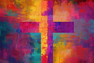 Poster - Vibrant abstract cross pattern showcasing a blend of colors and textures in a modern artistic style
