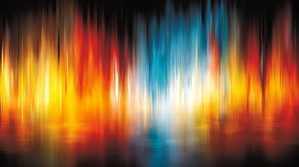 Poster - Colorful, abstract painting of a fire with a blue and yellow stripe. The painting is full of vibrant colors and has a dreamy, surreal feel to it