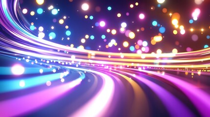 Fototapete - Colorful, swirling background with many small, bright dots. The dots are arranged in a spiral pattern, creating a sense of movement and energy. Scene is vibrant and dynamic, with the colors