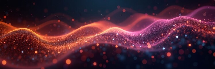 Leinwandbilder - Abstract digital wave with flowing particles. Tech concept with line connections on dark background. Futuristic design, digital technology, innovation, business, science.