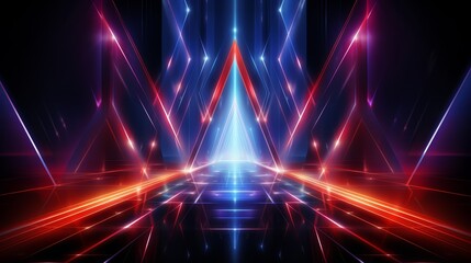 Fototapete - Futuristic scene with a blue and red background. The scene is lit up with bright lights and has a futuristic feel to it