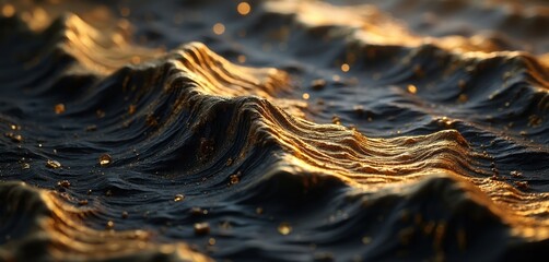 Leinwandbilder - Abstract 3D render with black, gold terrain map. Topographic illustration with luxury, metallic, premium design. Elegant pattern surface, contour lines, modern sophisticated graphic for backgrounds.