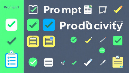 Aufkleber - A compilation of productivity themed icons with checkmarks, clipboards, and the word productivity text created with generated ai