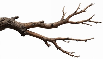 natural illustration tree branch isolated white background. detailed view of wood branch texture. de