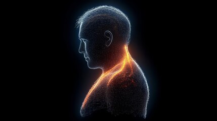 Poster - Man's head and neck are shown in a black background with a glowing orange line. The image is abstract and surreal, with the man's features appearing distorted and elongated