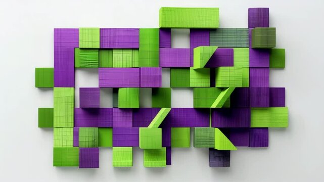 An English Alphabet Z made of purple and green colored squares on white background, Generative AI Videos.