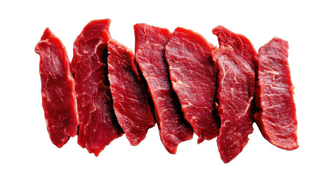sliced raw beef on a white background, top view. Space for text, png, transparent