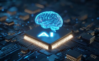 Poster - A conceptual image featuring a 3D rendering of the stock concept of AI