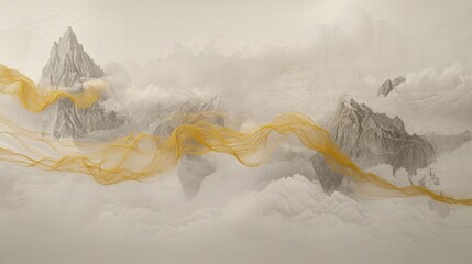 Poster - The abstract world map is illustrated with gold and gray tones, showcasing interconnected lines and nodes set against a light background