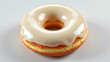 © Mini Minami - Glossy white chocolate glazed donut with soft texture on plain background, delicious sweet treat with shiny icing and golden brown base
