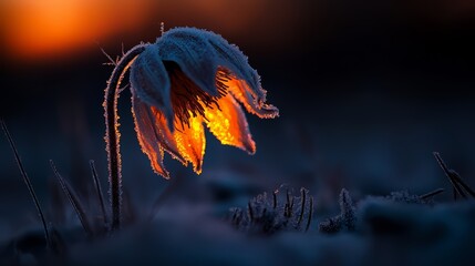 Aufkleber - Small flower with a frosty appearance is lit up by the sun. Concept of warmth and beauty in the midst of cold and harsh conditions