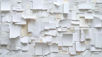 Poster - The image is a collage of white paper pieces, with some of them cut into squares. Scene is one of chaos and disarray, as the pieces are scattered and overlapping in a seemingly random manner