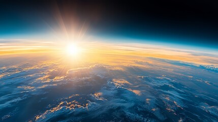 Aufkleber - The sun is shining brightly on the blue sky, creating a beautiful and serene atmosphere. The image captures the vastness of space and the beauty of the natural world