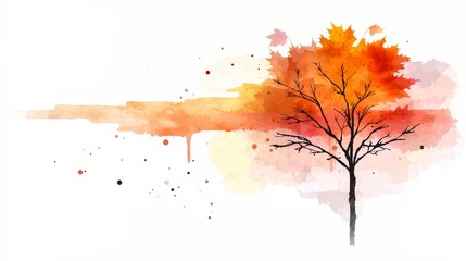 Aufkleber - Tree with orange leaves is the main focus of the image. The tree is surrounded by a white background, which creates a sense of contrast and emphasizes the tree's vibrant colors