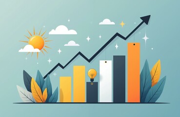 Poster - Upward trend business success chart illustration concept. Strategic planning corporate financial improvement visualization. Upgoing graph, rising chart, business profit growth, financial success,
