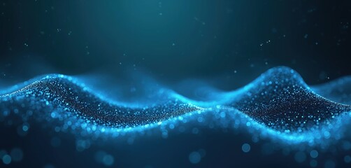Leinwandbilder - Abstract digital art with blue light effect depicts futuristic tech, corporate design. Wavy lines, dots form dynamic flow, energy. Modern tech design for digital innovation concepts.