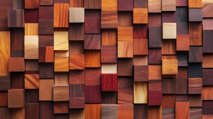 Poster - Wooden wall with many different colored blocks. The blocks are all different sizes and shapes, and they are arranged in a way that creates a sense of depth and texture