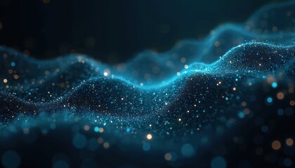 Leinwandbilder - Abstract background with blue particles, lines. Digital data flow concept. Visualization of information, network, tech, internet connection, big data transfer. 3D render of futuristic cyberspace.