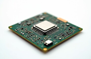 Poster - Isolated central processing unit CPU on white background. Computer hardware microchip processor detail. Modern tech innovation, information processing, high-tech design. Digital technology, computer