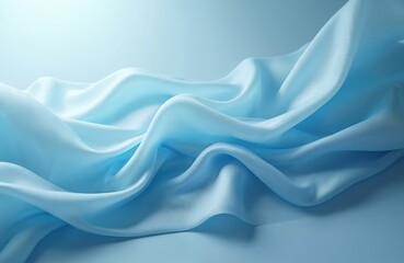 Poster - Flowing elegant blue fabric. Soft silk texture. Wave form motion, creating dynamic abstract art. Textile background for design, advertising, fashion, decoration, wallpapers, product demonstration.