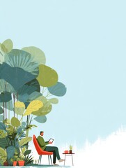 Leinwandbilder - Remote Worker Enjoys Productivity in a Tranquil Garden While Using a Tablet Surrounded by Lush Greenery
