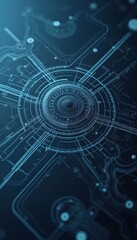  - Intricate tech blueprints geometric patterns deep blue background. Represents innovation engineering tech design. Futuristic technical precision ideal for digital, artistic usage. Visualizes complex