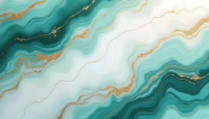 Poster - Abstract luxury marble background with gold veins. White green turquoise marbled texture. Elegant design for wallpaper, banner, invitation, cover, artwork. Modern art AI generated.