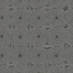 Poster - Intricate black and white abstract swirl pattern. Seamless design, repeating spiral circles. Decorative art, minimalist style. Modern creative illustration, unique texture, graphic element.