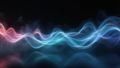 Leinwandbilder - Abstract digital wave flows, gradient color blend. Moving white smoke waves with dots in black background. Modern minimal tech design for AI, data visualization, tech presentations.
