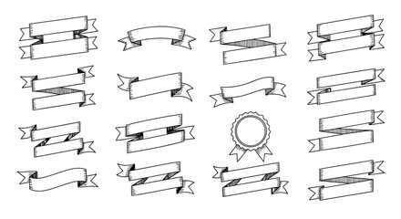 Poster - Set of Decorative Banners: An elegant array of intricately designed, monochrome ribbons, meticulously arranged to showcase versatility and aesthetic appeal, embodying minimalist design.