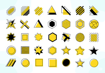 Fototapete - Abstract Geometric Shapes: A dynamic assortment of geometric forms in a striking blend of yellow and black, set against a soft, diffused backdrop. Embodying modern minimalism.