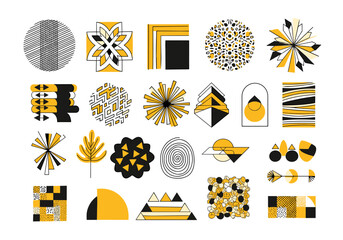 Fototapete - Geometric Abstraction: An artistic display of various geometric shapes. It features a mix of circular, square, and triangular forms, each showcasing unique patterns and textures.