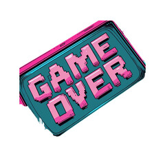 Poster - Game over pixel art on mobile phone screen retro gaming end screen for video game concept design asset