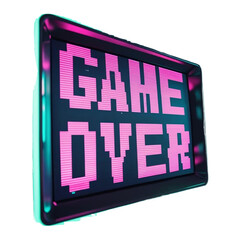 Poster - Game over screen pixel art retro gaming vintage arcade neon sign eighties aesthetic end of game message display