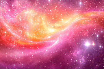 Wall Mural - A vibrant pink and orange nebula swirls in space with glittering stars A cosmic scene perfect for fantasy or science fiction projects