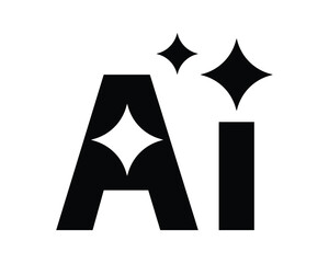 Poster - Sleek AI symbol. Black letters with shining stars, tech concept. Good for technology, innovation, future, software, and creative projects. Clean, modern graphic style.