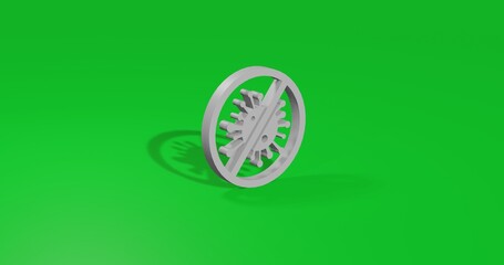 Poster - Isolated realistic white stop coronavirus symbol front view with shadow. 3d illustration on green chroma key background