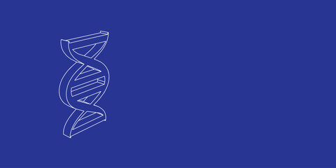 Poster - The outline of a large dna symbol made of white lines on the left. 3D view of the object in perspective. Vector illustration on indigo background