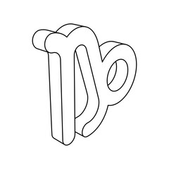 Poster - The outline of a large zodiac capricorn symbol is made with black lines. 3D view of the object in perspective. Vector illustration on white background
