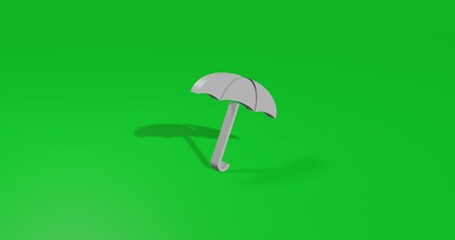 Poster - Isolated realistic white umbrella symbol front view with shadow. 3d illustration on green chroma key background
