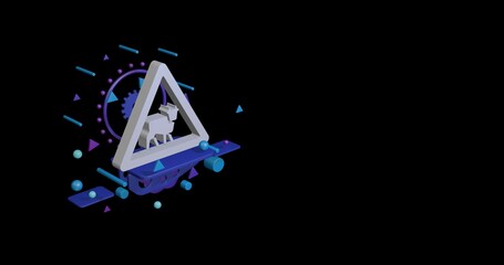 Poster - White pets road sign on a pedestal of abstract geometric shapes floating in the air. Abstract concept art with flying shapes on the left. 3d illustration on black background
