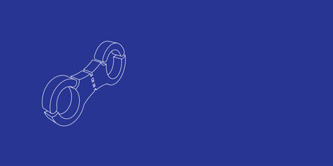 Poster - The outline of a large handcuffs symbol made of white lines on the left. 3D view of the object in perspective. Vector illustration on indigo background