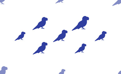 Poster - Seamless pattern of large isolated blue parrot symbols. The pattern is divided by a line of elements of lighter tones. Illustration on light transparent background